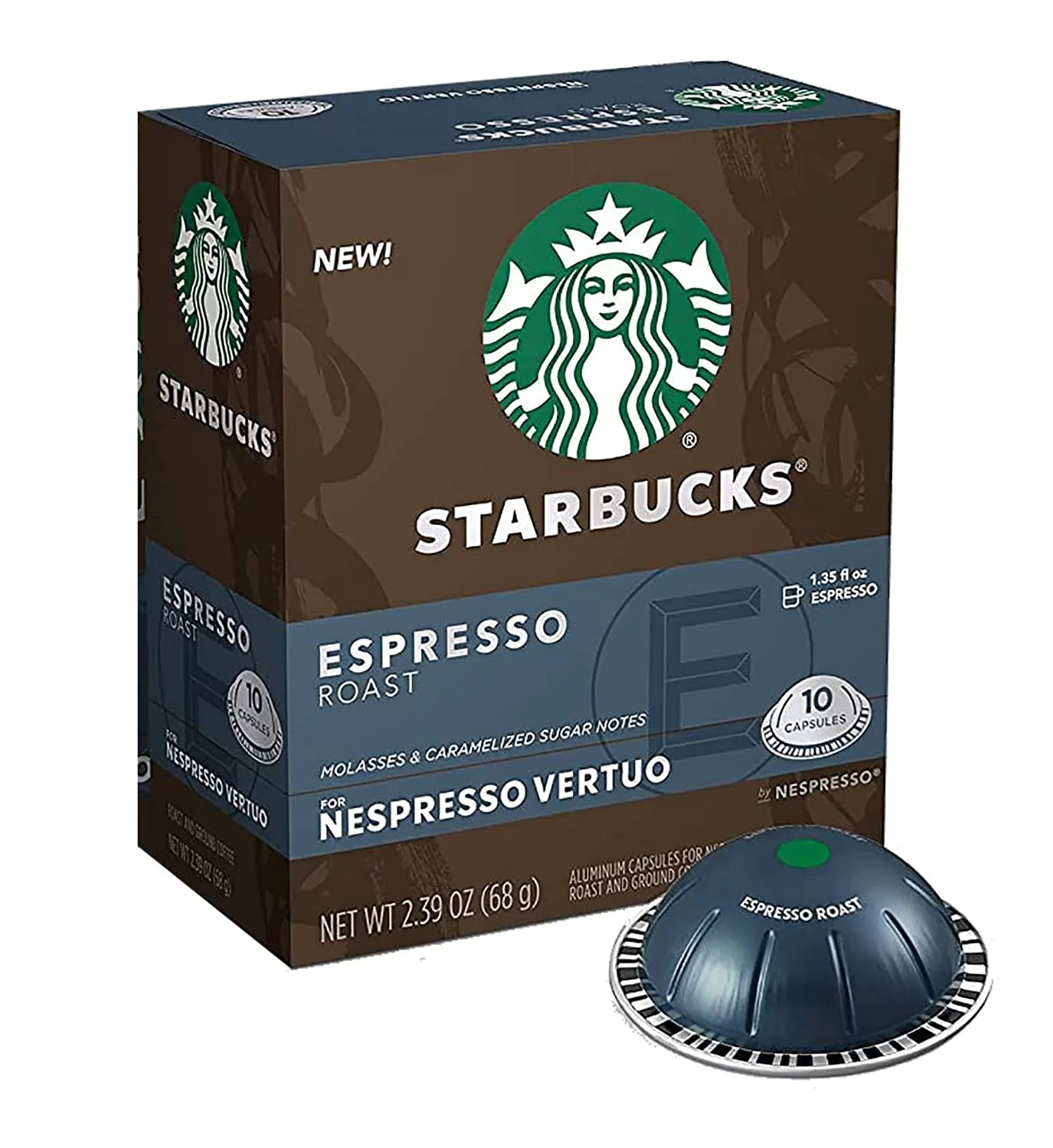 Starbucks Coffee Nespresso Capsules Vertuo Machine Espresso Roast, Dark Roast Coffee 10 count (Pack of 1)