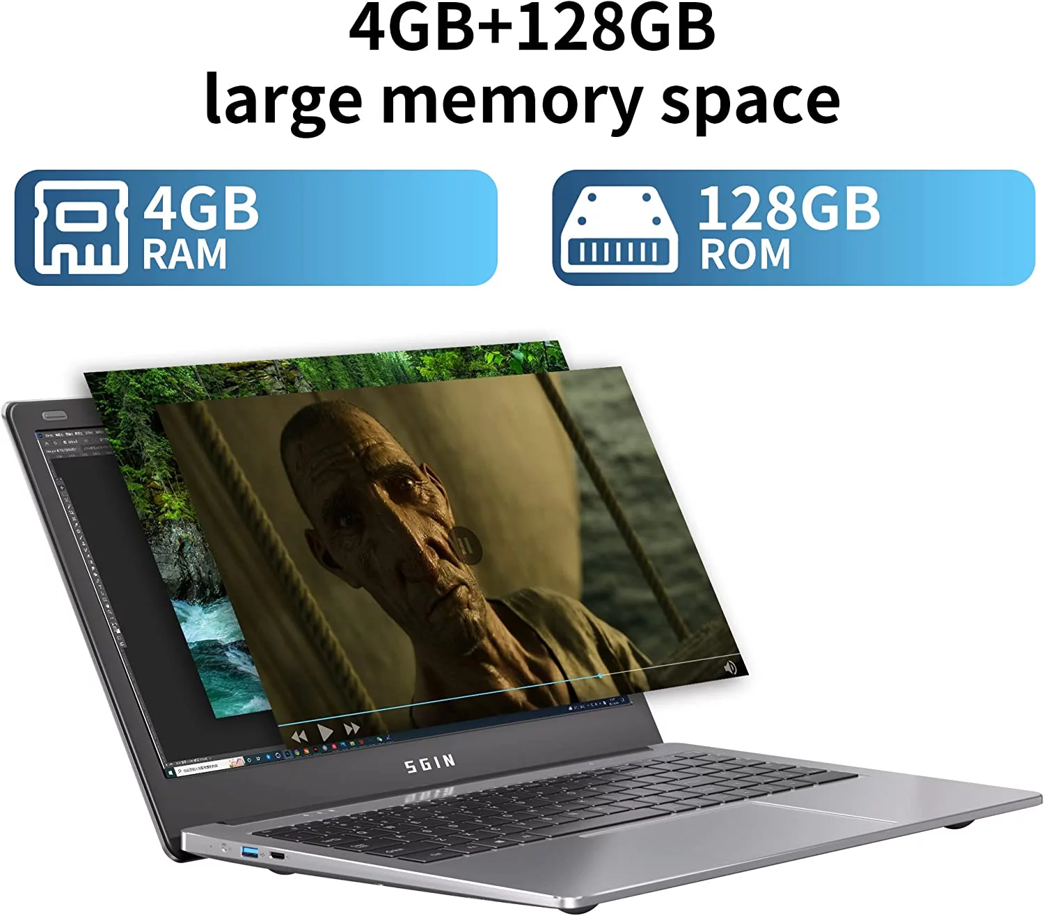 SGIN 15.6inch Laptop 4GB DDR4 128GB SSD Windows 11 with 4 Core Intel Celeron, HD 1366*768 IPS