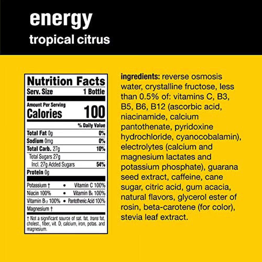 Vitaminwater Energy Electrolyte Enhanced Water W/ Vitamins, Tropical Citrus Drinks, 20 Fl Oz, 12 Pack