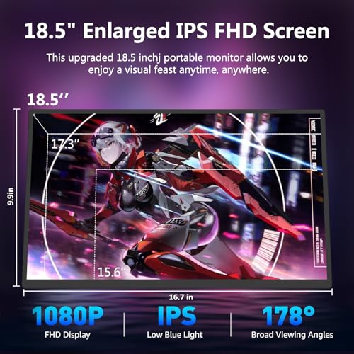 18.5 inch Portable Monitor + Sleeve 120Hz 1080P,100% sRGB FHD HDR USB HDMI with VESA Ultra Slim Portable Laptop Office Monitor,for Computer Switch Phone Game Devices