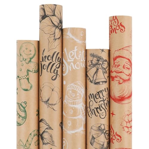 WRAP STORM Christmas Wrapping Paper Set – 5 Rolls (17