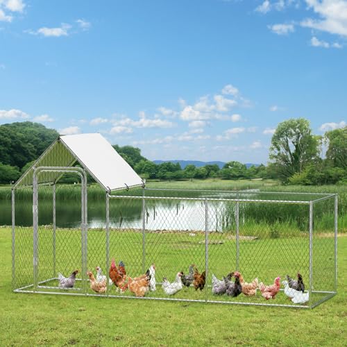 Chicken Coop, Large Metal Chicken Run, Outdoor Chicken Pen with Waterproof and Anti-UV Cover, Walk-in Chicken House with Lockable Door, for Yard, Farm Use, 10' W x 3.3' D x 5' H
