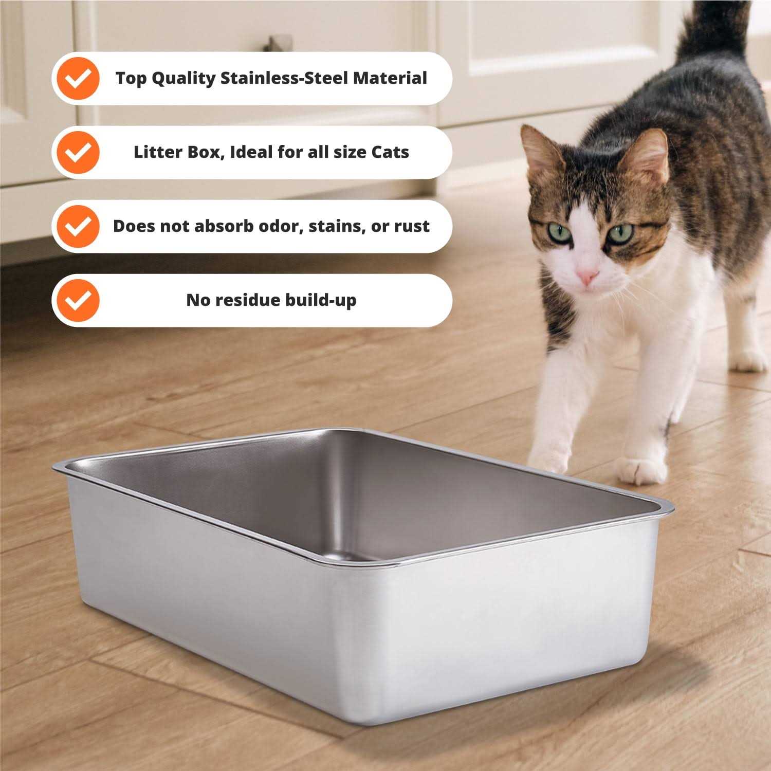 Stainless Steel Cat Litter Box With High Sides Never Absorbs Odor, Stains or Rusts - Pet Supplies online store
