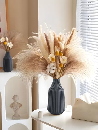 Black Flower Vase, Modern Home Decor, 8 Inch Ceramic Vase, Ideal for Living Room, Bookshelf, Dining Table, Farmhouse Decoration