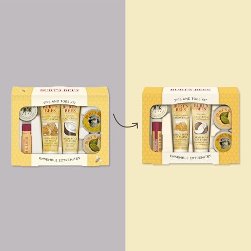 Burt's Bees Gifts Ideas - Tips and Toes Set, 6 Travel Size Products in Gift Box - 2 Hand Creams, Foot Cream, Cuticle, Hand Salve and Lip Balm
