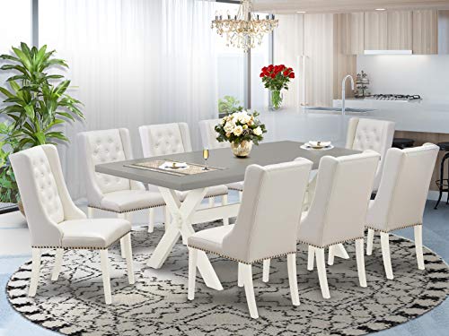 East West Furniture X-Style 7 Piece Kitchen Set Consist of a Rectangle Table with X-Legs and 6 Light Grey Faux Leather Parson Dining Chairs, 40x72 Inch, X097FO244-7