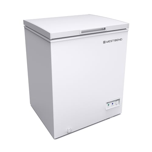 West Bend WB0700CFMW Chest Freezer with Adjustable Temperature Control, Free-Standing with Single Flip-Up Lid, Manual Defrost with Drain Perfect for Homes, Garages, Basements, 7-Cu.Ft, White
