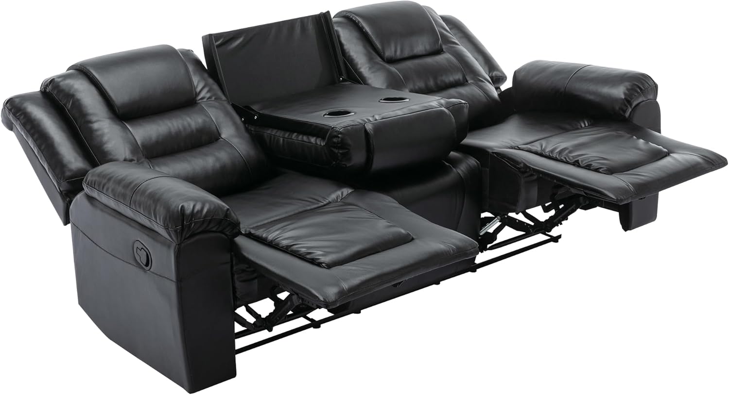 3 Seater Wall Hugger Manual Reclining Loveseat Couch, Faxu Leather Motion Sofa RV Chair Home Theater Lounge Seating with Center Console and Fold Down Table w/Cupholders for Living Room Office