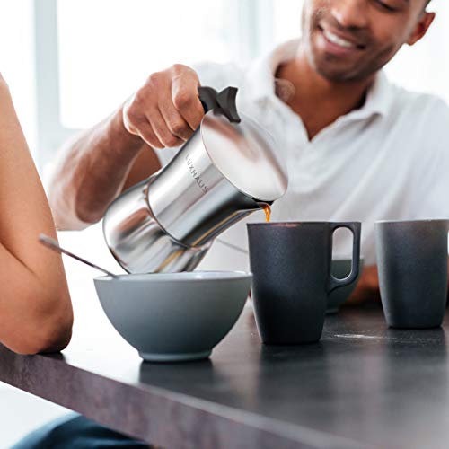 LUXHAUS Moka Pot - 6 Cup Stovetop Espresso Maker - 100% Stainless Steel Italian and Cuban Mocha Coffee Maker