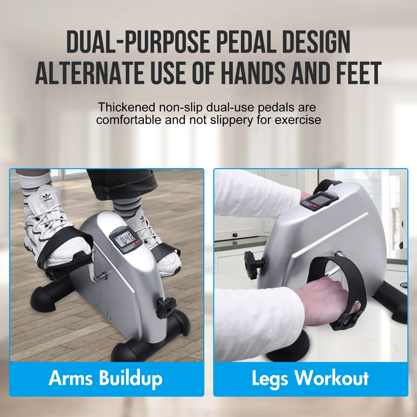 Under Desk Bike Pedal Exerciser Mini Exercise Bike for Arm/Leg Exercise, Pedal Exerciser for Seniors with LCD Display