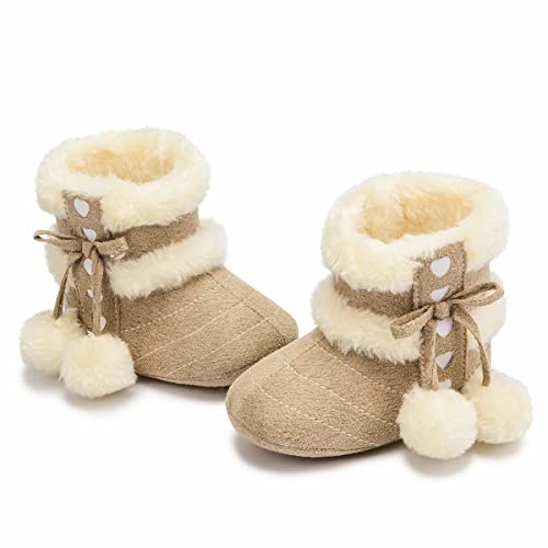 Sawimlgy Infant Baby Boys Girls Plush Winter Snow Boots Cowboy Tassels Bowknot Ankle Side Zipper Soft Sole Boots Toddler Newborn Warm First Walker Crib Outdoor Shoes