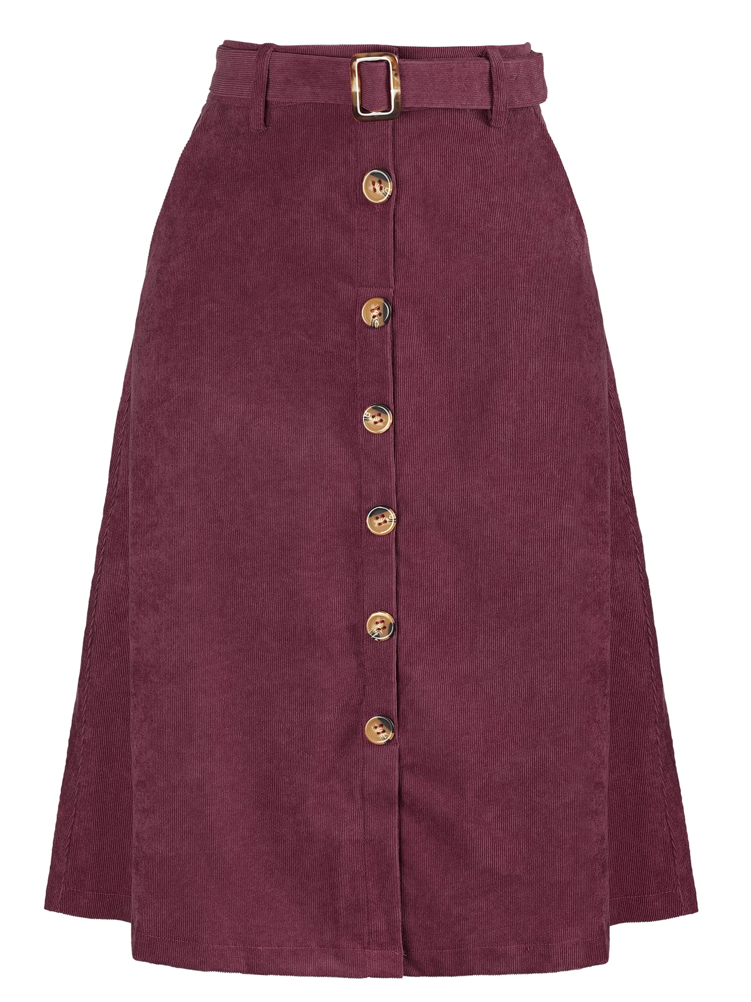 Allegra K Women's High Waist Midi Skirts A-Line Button Front Belted Corduroy Skirt