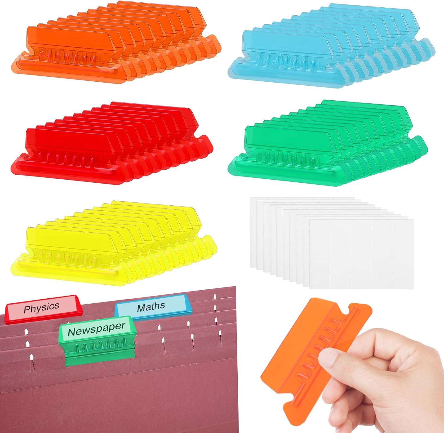 50Pcs File Folder Labels, Multicolor Inserts Folder Labels Plastic Tabs File Tabs Hanging Folders,Split File Organizer Inserts for Office Supplies School and Home Use (4-Inch)