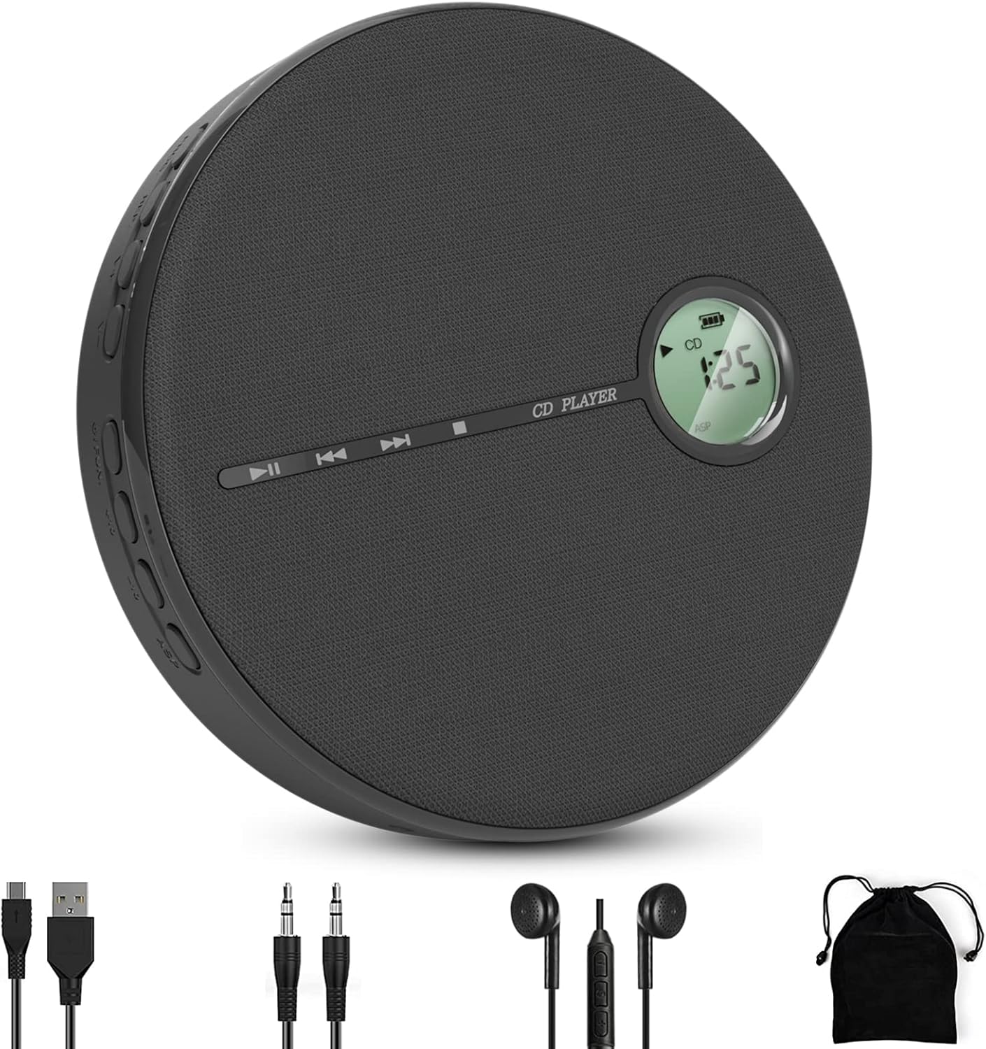 Rechargeable Portable CD Player with Bluetooth,ZUNKOM Compact Anti-Skip Walkman CD Player with Headphones &Dual Stereo Speakers for Home/Travel,Support CD MP3 USB AUX Input,2000mAh (Black) Pack of 2