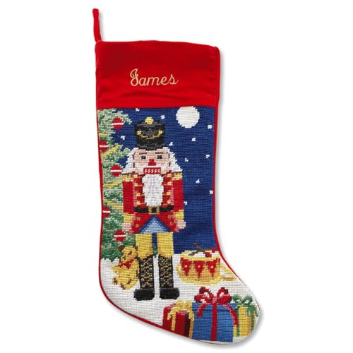 Lillian Vernon Santa Personalized Heirloom Christmas Needlepoint Stocking Stocking, 100% Wool, 9.5