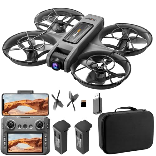 OBEST RC Drone With Screen On Controller (5.9in), Brushless Motor Drone with Dual Cameras (Electric Angle Adjustment), Optical Flow Positioning, 6CH Gyro, WIFI FPV, 100m Range, True 12-15min Flight (1800mAh), 3 Speeds, Headless Mode, LED Lights, USB