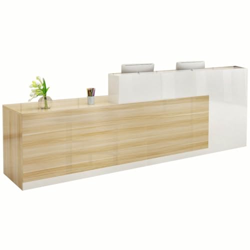 Reception Counter Desk, Modern Wooden Reception Desk With Counter - Lockable Drawers, Modern Retail Counter Computer Desk Reception Table For Salon Lobby Hotel Checkout Office(Wood-right high,120x60x1