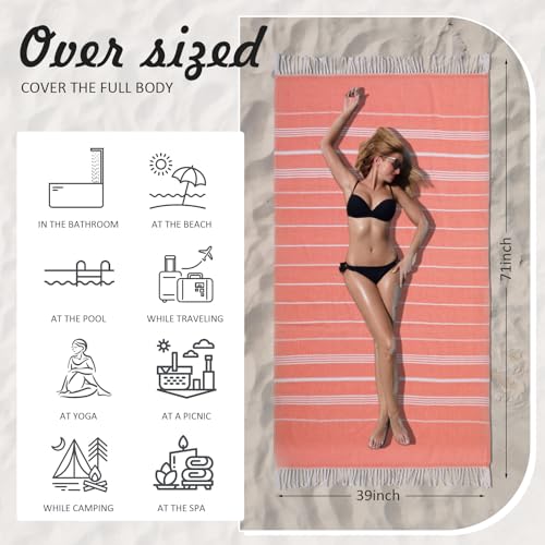 4 Pcs Cotton Turkish Beach Towels Oversized 39 x 71 Inch Pool Towels Quick Dry Extra Large Light Travel Towel Turkish Beach Blanket for Adults Beach Accessories Gifts (Bright Color)