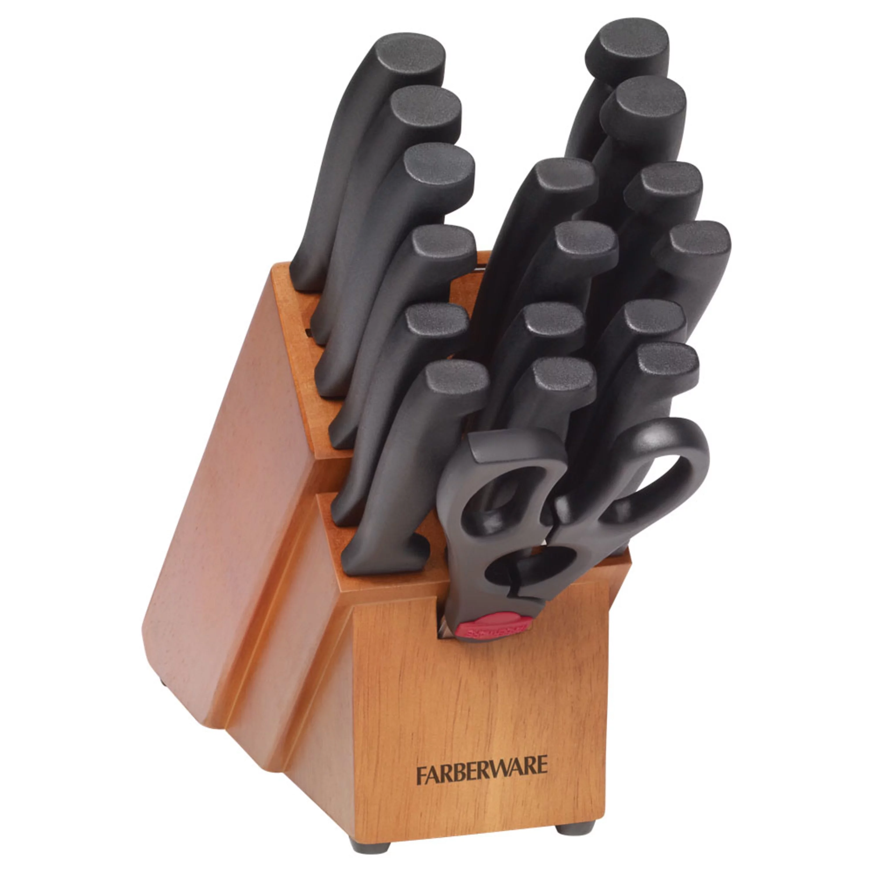 Farberware 18 Piece Never Needs Sharpening Stainless Steel Knife Set with Block Natural Wood