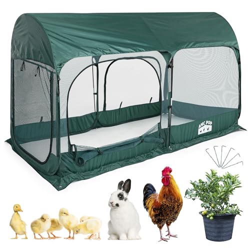 Portable Chicken Run Large Pop-Up Chicken Pen for Small Animals Outdoor Gardening Net with 3 Doors and Handbag, Easy to Install and Storage, Green