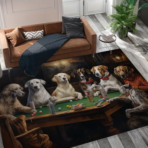 Nova Scotia Duck Tolling Retriever Dog Rug for Living Room Bedroom, Wild Animals Prints Area Rug, Dogs Playing Billiards Customize Size 149REC145 PT5JBN (Custom)
