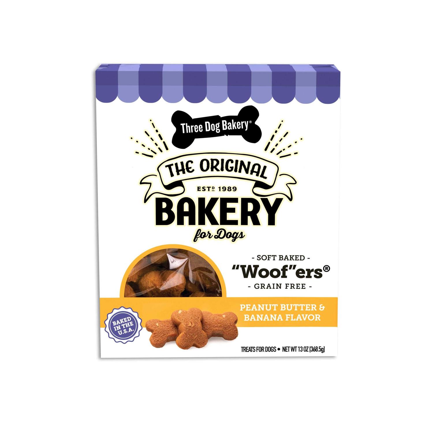 Three Dog Bakery Grain-Free Woofers Peanut Butter & Banana Soft-Baked Treats for Dogs - Pet Supplies online store