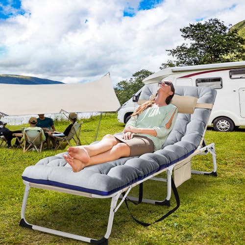 LILYPELLE Lounge Chair with Mattress, Heavy Duty Outside Lounge Chair Outdoor Portable Folding Lounge Chair Sleeping Cots Bed for Camping, Pool, Beach, Patio