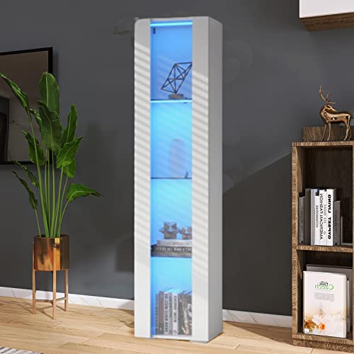 Modern 4-Shelves Display Cabinet with Clear Acrylic Door, Curio Cabinet Collection Display Case with LED Light for Home Office 12