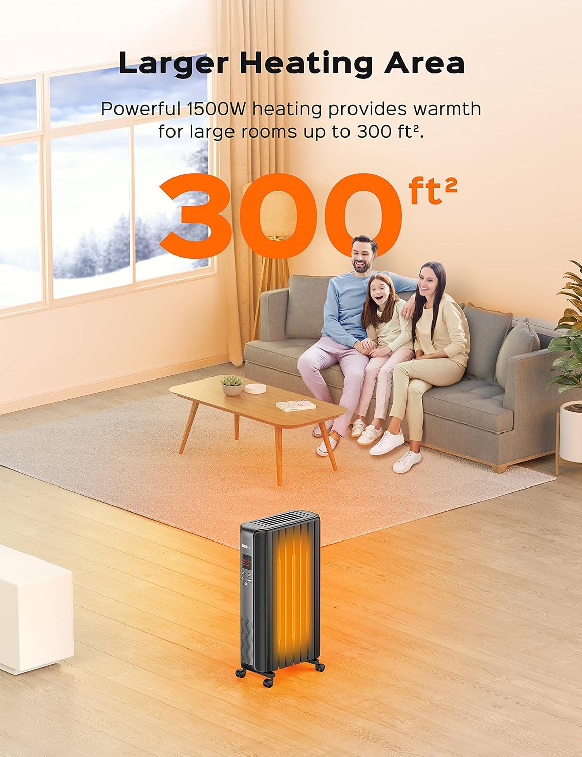 Dreo Radiator Heater, Upgrade 1500W Electric Portable Space Oil Filled Heater with Remote Control, 4 Modes, Overheat & Tip-Over Protection, 24h Timer, Digital Thermostat, Quiet, Indoor