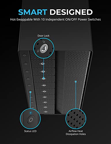 SABRENT USB 3.2 5-Bay 3.5” SATA Hard Drive Docking Station, Trayless Design, USB-C 10Gbps, Independent Power Switches, Locking Bays, Aluminum Cooling, Compatible with Windows Mac Linux (DS-SC5B)