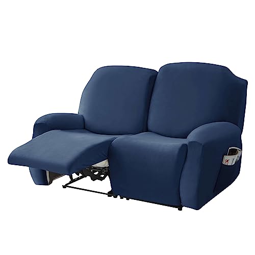 Stretch recliner couch covers 4 Seat 10-piece, Soft Velvet reclining sofa slipcover Non Slip with Pocket Armchair Covers Furniture Protector-Royal blue-4 Seat