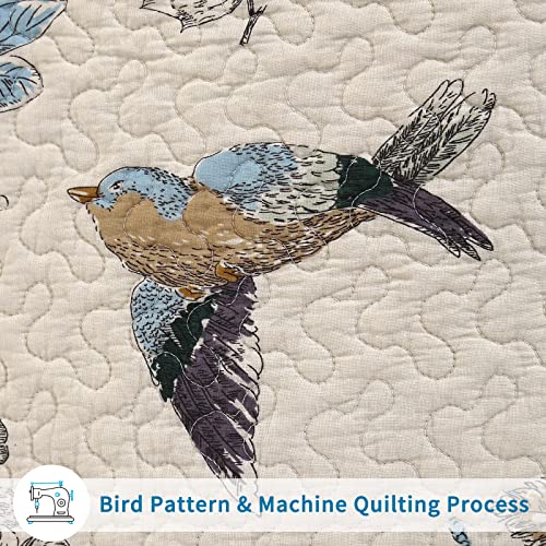 Best Cotton Quilts Sets, 3 Piece Birds Pattern Queen Quilt Set, Soft Quilted Bedspread and Comforters with Pillowcases, Lightweight Summer Quilt Sets 90x98 Inch