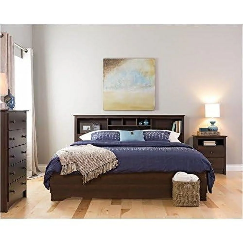 Transitional Wood King Bookcase Headboard In Espresso
