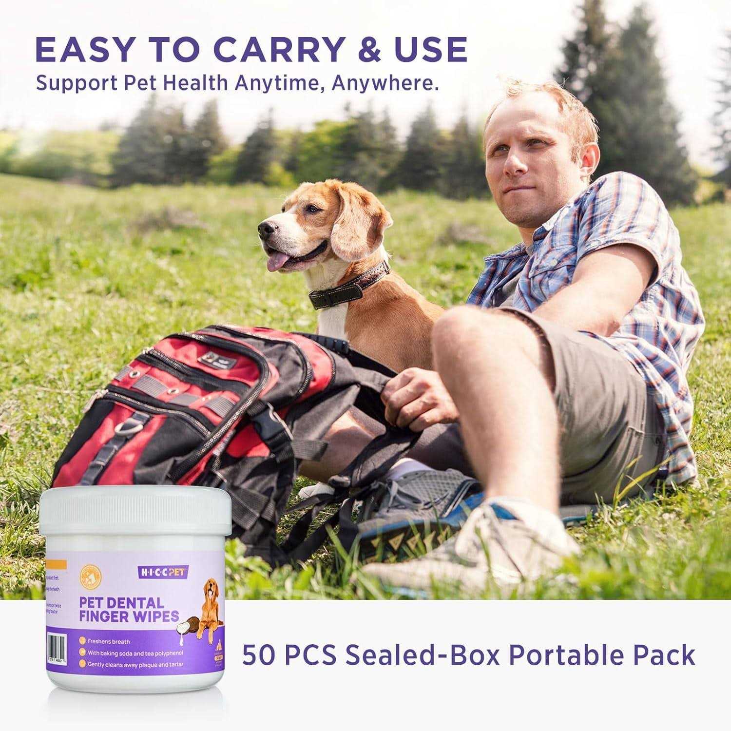 HICC PET Teeth Cleaning Wipes for Dogs & Cats, Remove Bad Breath by Removing Plaque and Tartar Buildup No-Rinse Dog Finger Toothbrush - Pet Supplies online store