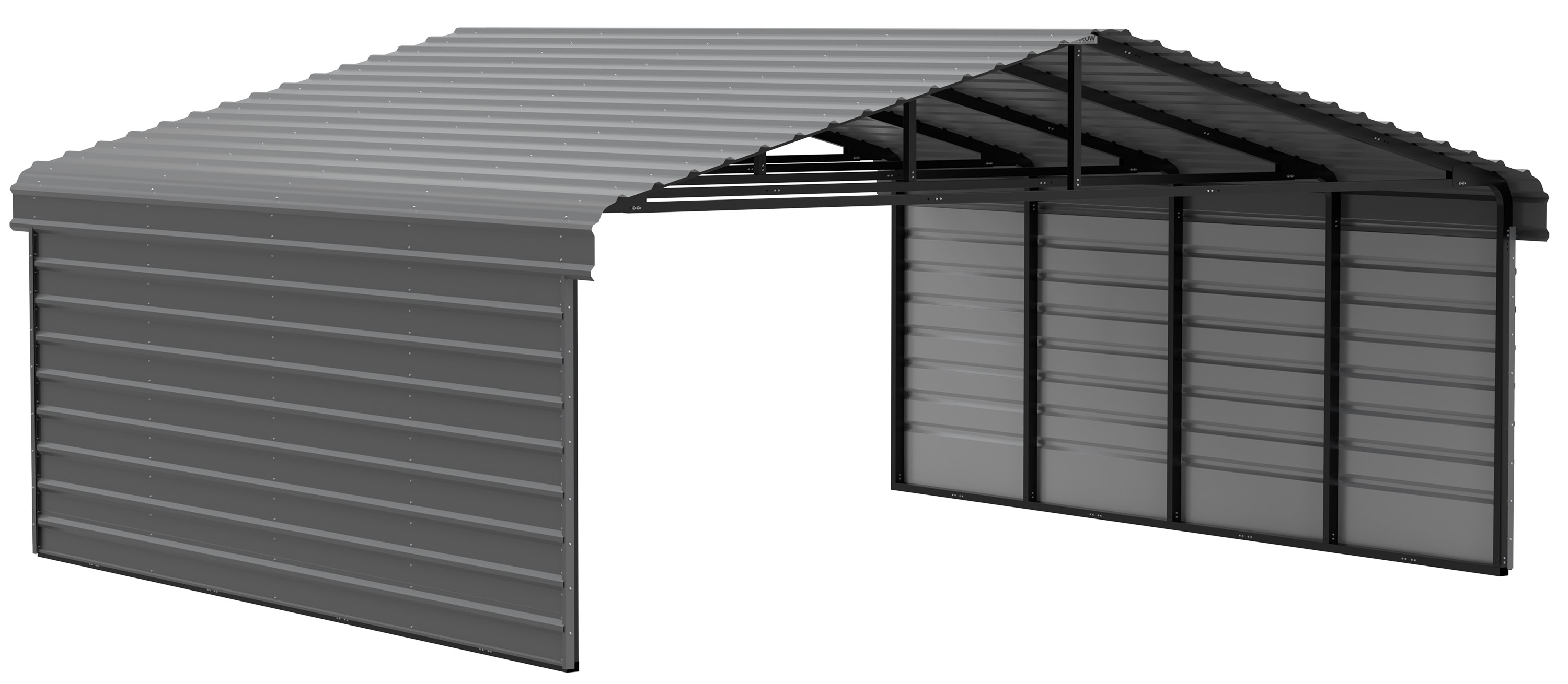 Arrow Carports Galvanized Steel Carport, with 2-Sided Enclosure, Compact Car Metal Carport Kit, 20' x 20' x 7' , Charcoal
