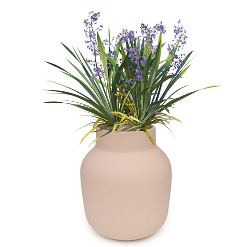 Home Round Oval Flower Vase Pot Modern Flat Navy Indoor & Outdoor Ceramic Bowl Vase for Flowers, Slip Resistant Flower Pot Décor – 6