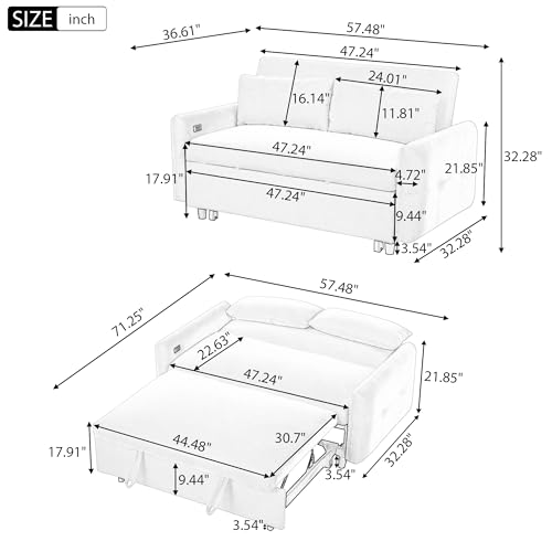 LUMISOL 4 in 1 Convertible Sofa Couch Bed, 57