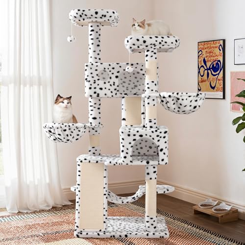 SHA CERLIN 65in Larger Cat Tree Tower Condo for Indoor Kitties/Multi-Level Furniture Activity Center with Wide Base/Cozy Plush Cat Perches/Baskets/Sisal Scratching Posts and Hammock/Grey