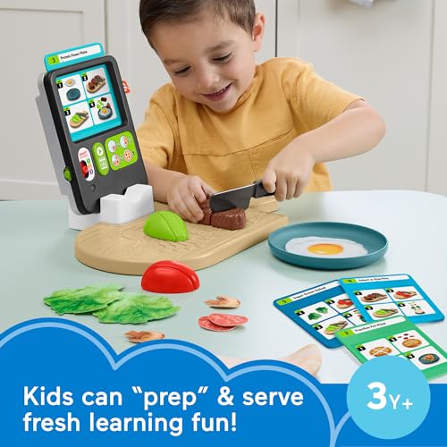 Fisher-Price Preschool Kitchen Playset Laugh & Learn 123 Follow The Recipe Meal Kit 30-Piece Pretend Cooking Toy Set for Ages 3+ Years
