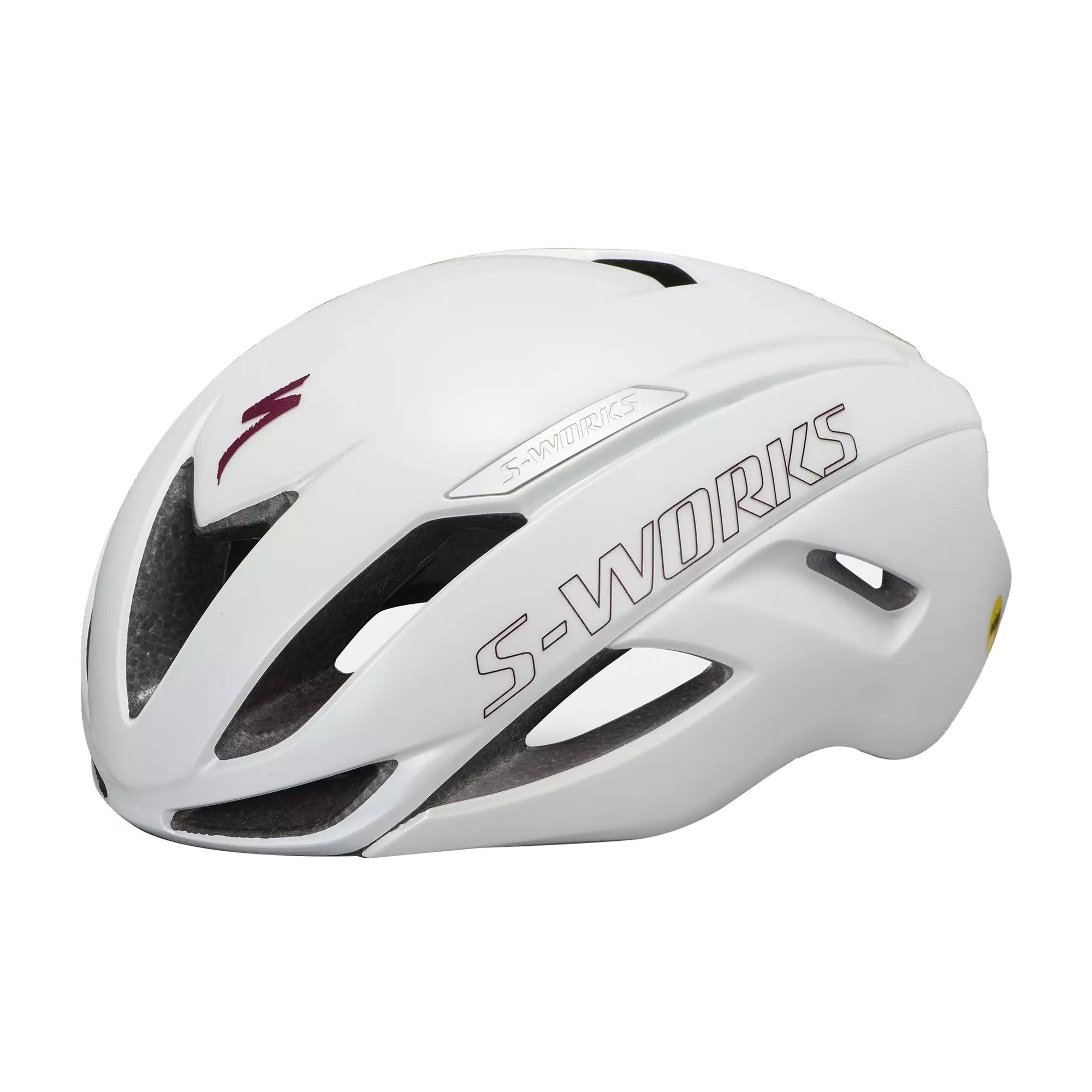 Specialized S-Works Evade Bicycle Helmet, Matte/Gloss Metallic White/Maroon L, Helmets Bike Gear