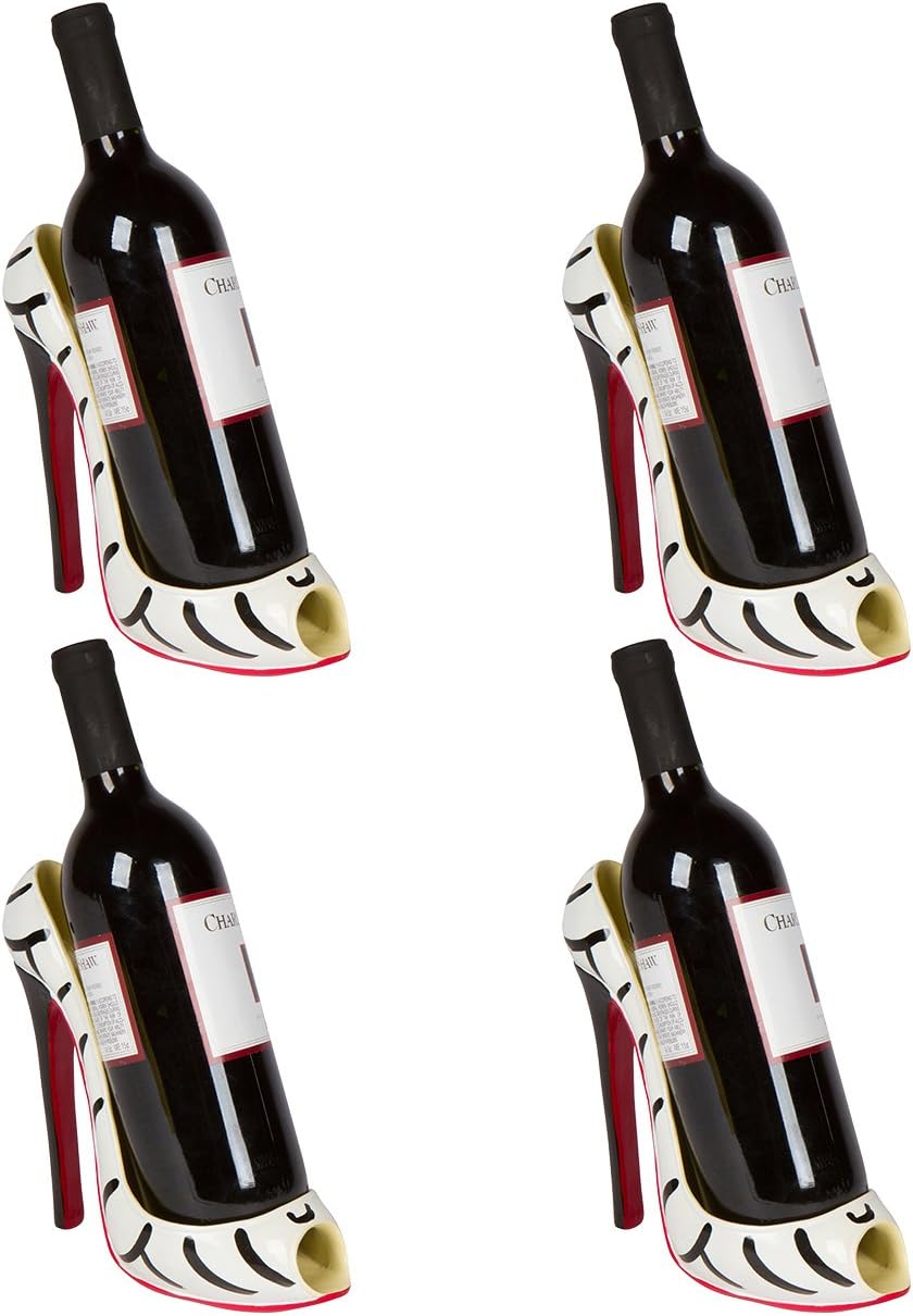 High Heel Wine Bottle Holder - Stylish Conversation Starter Wine Rack (Zebra Print, Set of 4)