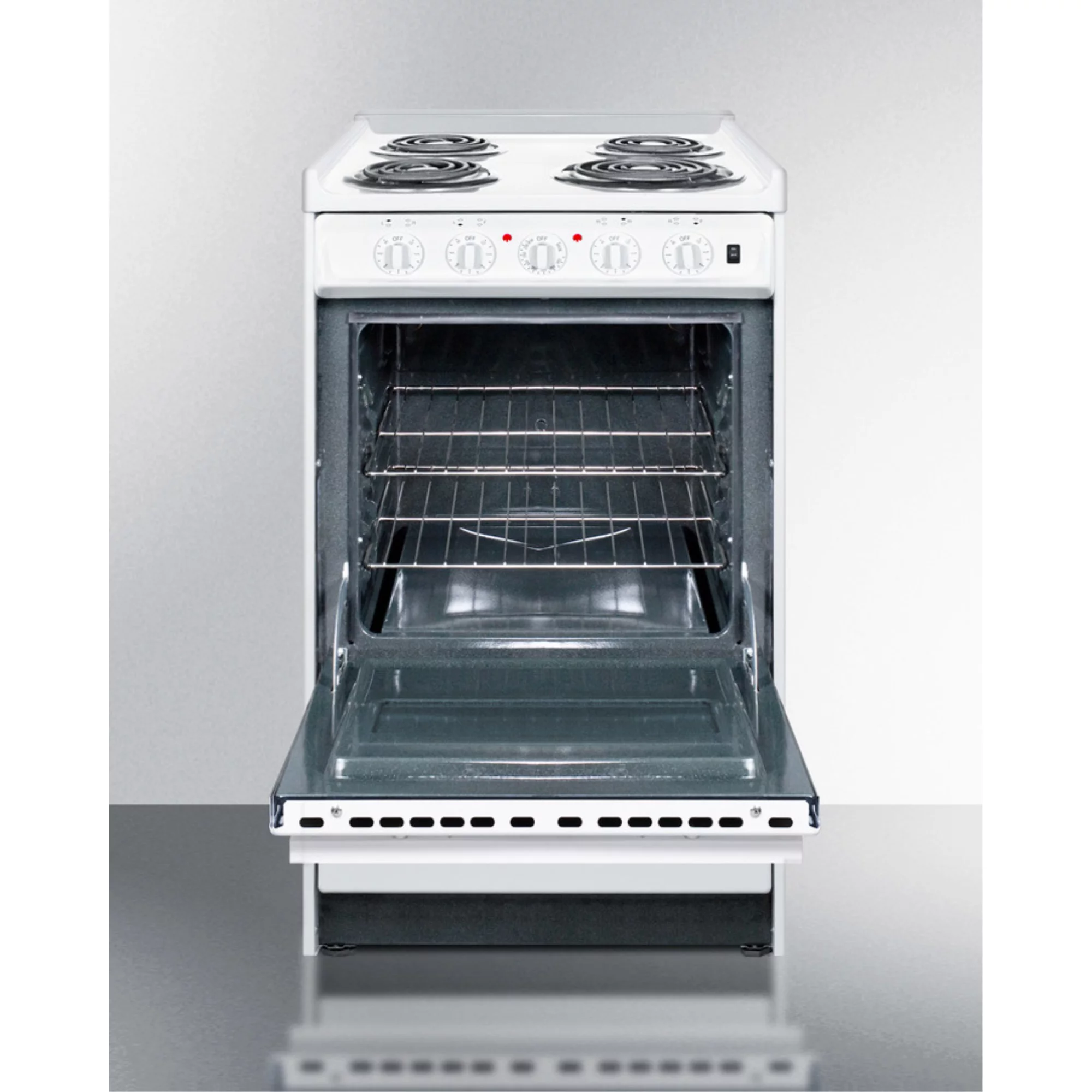 Summit WEM110R 20 in. Wide Slide-in Style Coil Top Electric Range In White with Storage Compartment