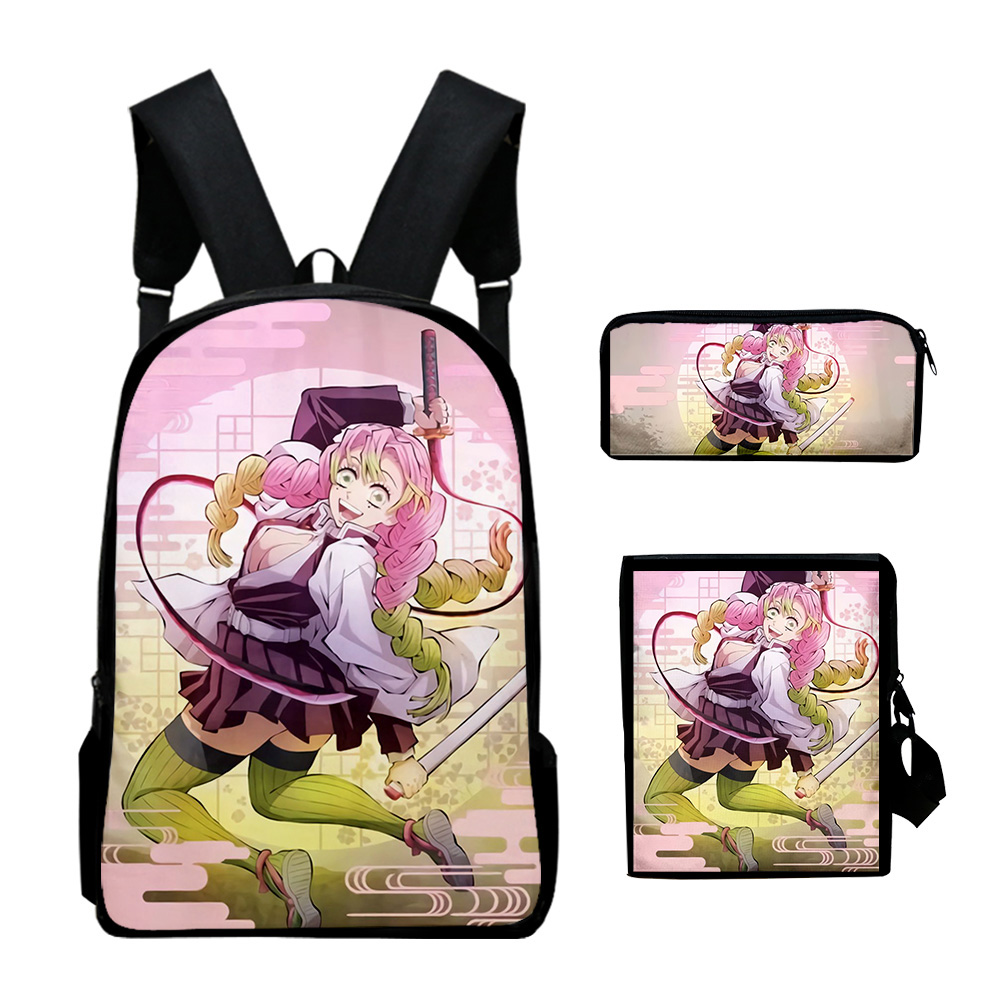 Demon Slayer Kanroji Mitsuri Merch Backpack Rucksack Zip Pack Schoolbag Daypacks Travel Bag Three Piece Set