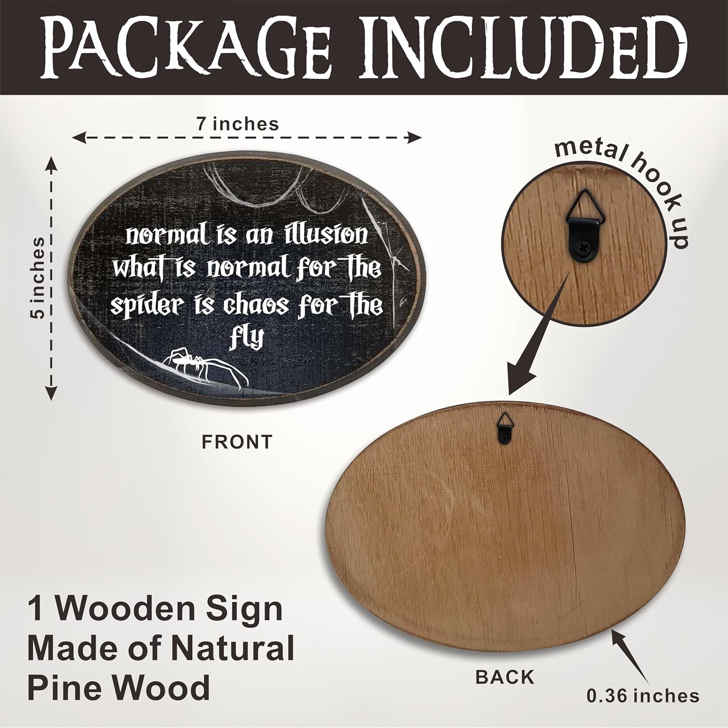 Gothic Quotes Wooden Wall Art - Normal Is An Illusion - Vintage Oval Wood Plaque With A Hook On Backside, Bar Wall, Living Room Home & Office Decoration, Gifts For Women Men Friends Coworkers - C01
