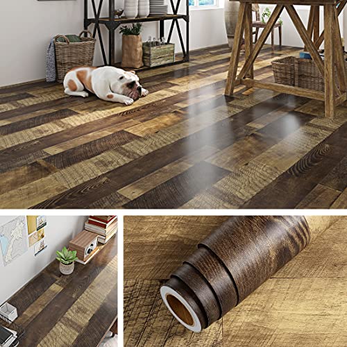 Livelynine 24x394 Wood Floor Contact Paper Waterproof Peel and Stick Vinyl Flooring Roll Laminate Planks Bathroom Kitchen Vinyl Wrap Renter Friendly Floor Wallpaper Sticky Plank Accent Wall Panels