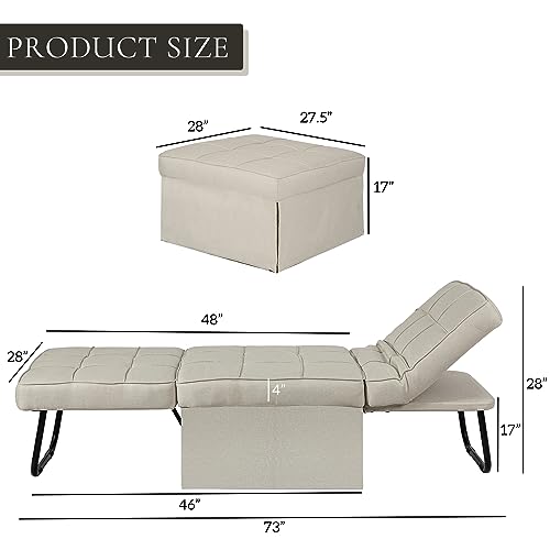 Chair Bed Sleeper, 4 in 1 Convertible Ottoman Bed, Folding Sleeper Sofa Chair with Adjustable Backrest, No Assembly Required for Apartment, Living Room and Bedroom,Dark Gray