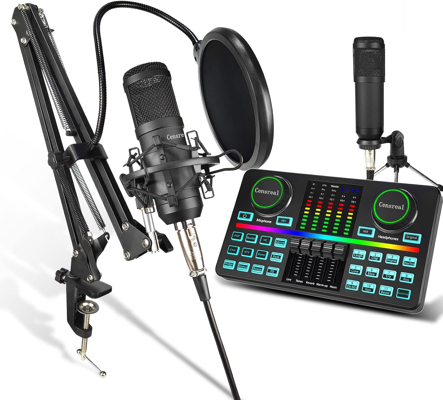 DJ Mixer, ALL-IN-ONE Podcast Equipment Bundle Music Recording Production Studio with Condenser Microphone 3.5mm for Live Streaming,Compatible with PC,Smartphone,Gaming