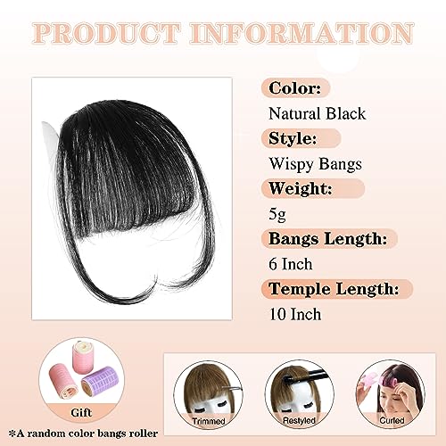 NAYOO Clip In Bangs - Brown Fake Bangs 100% Real Human Hair Extensions Wispy Clip on Air Bangs for Women Fringe with Temples Hairpieces Curved Bangs for Daily Wear(Wispy Bangs,Brown)
