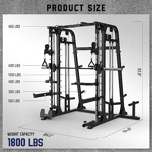 Major Fitness Smith Machine, All-in-One Home Gym Power Cage with Smith Bar and Two LAT Pull-Down Systems and Cable Crossover Machine for Home Gym