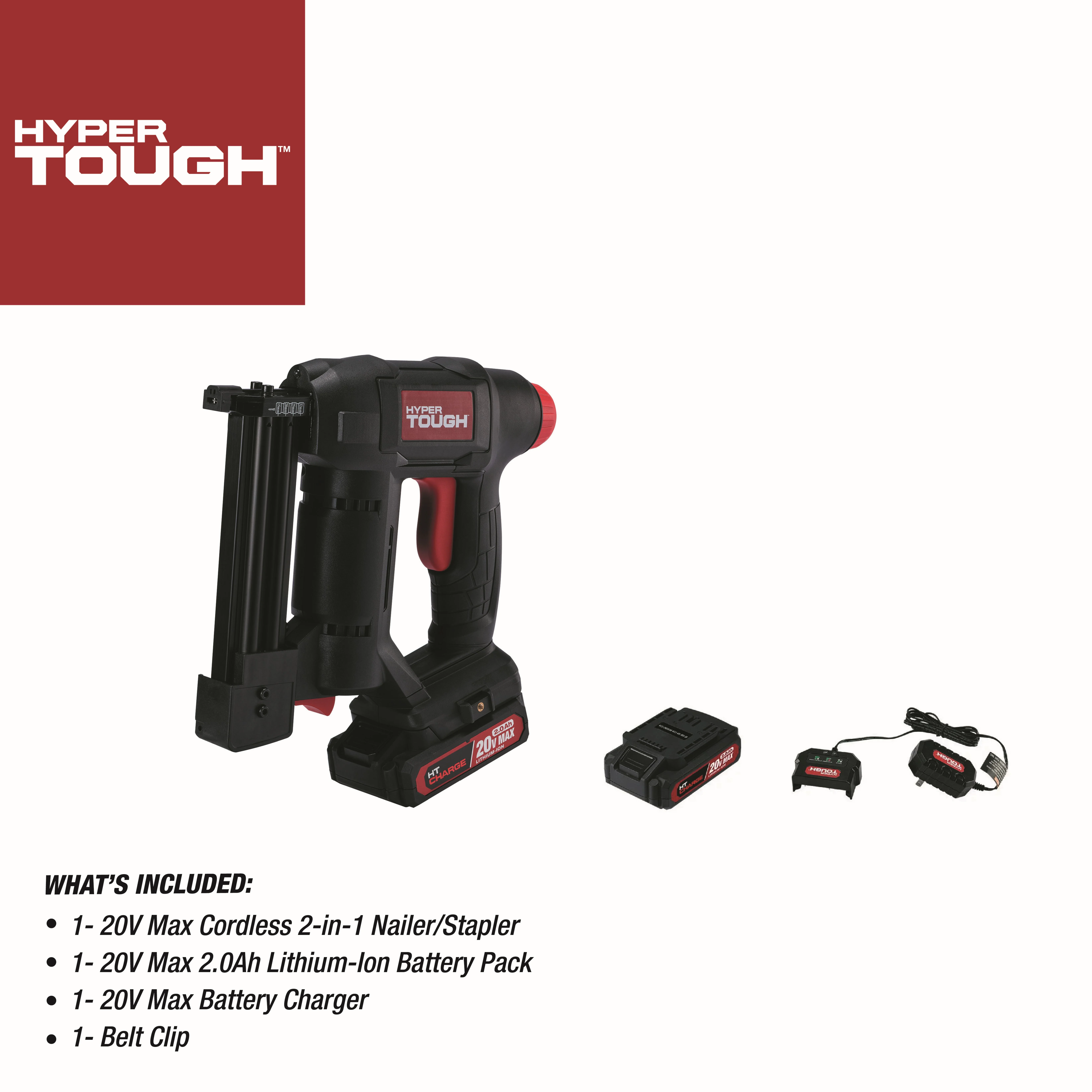 Hyper Tough 20V Brad Nail Gun and Stapler. 2.0Ah Lithium-ion Battery Powered, 25004.1 - Radiant Selections